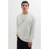Tudors Erkek Relax Fit Rahat Kesim %100 Pamuk 2 İplik Bisiklet Yaka Beyaz Sweatshirt