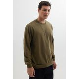 Tudors Erkek Relax Fit Rahat Kesim %100 Pamuk 2 Iplik Bisiklet Yaka Haki Sweatshirt - XL