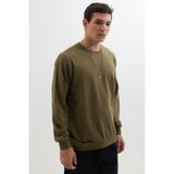 Tudors Erkek Relax Fit Rahat Kesim %100 Pamuk 2 İplik Bisiklet Yaka Haki Sweatshirt