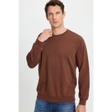 Tudors Erkek Relax Fit Rahat Kesim %100 Pamuk 2 İplik Bisiklet Yaka Kahverengi Sweatshirt