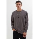 Tudors Erkek Relax Fit Rahat Kesim %100 Pamuk 2 Iplik Bisiklet Yaka Koyu Gri Sweatshirt - 2XL