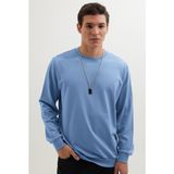 Tudors Erkek Relax Fit Rahat Kesim %100 Pamuk 2 İplik Bisiklet Yaka Mavi Sweatshirt - XL