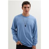 Tudors Erkek Relax Fit Rahat Kesim %100 Pamuk 2 İplik Bisiklet Yaka Mavi Sweatshirt