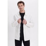 Tudors Erkek Relax Fit Rahat Kesim %100 Pamuk Çift Cepli Fermuarlı Ekru Mont Gömlek - 2XL