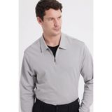 Tudors Erkek Relax Fit Rahat Kesim %100 Pamuk Yarım Fermuarlı Polo Yaka Interlok Gri Sweatshirt - XL