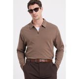 Tudors Erkek Relax Fit Rahat Kesim %100 Pamuk Yarım Fermuarlı Polo Yaka İnterlok Koyu Vizon Sweatshirt