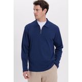 Tudors Erkek Relax Fit Rahat Kesim %100 Pamuk Yarım Fermuarlı Polo Yaka İnterlok Lacivert Sweatshirt - 2XL