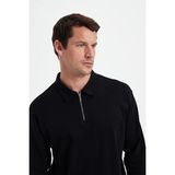 Tudors Erkek Relax Fit Rahat Kesim %100 Pamuk Yarım Fermuarlı Polo Yaka Interlok Siyah Sweatshirt - 2XL