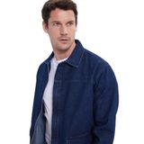 Tudors Erkek Relax Fit Rahat Kesim Çift Cep Denim Lacivert Kot Mont gömlek - XL