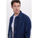 Tudors Erkek Relax Fit Rahat Kesim Çift Cep Denim Lacivert Kot Mont Gömlek