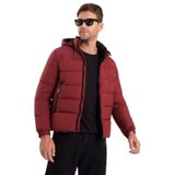Tudors Erkek Relax Fit Rahat Kesim Çift Cepli Çıkarılabilir Kapüşonlu Sıcak Tutan Bordo Şişme Mont - 3XL