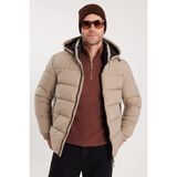 Tudors Erkek Relax Fit Rahat Kesim Çift Cepli Çıkarılabilir Kapüşonlu Sıcak Tutan Kum Rengi Şişme Mont - 3XL