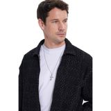 Tudors Erkek Relax Fit Rahat Kesim Fermuarlı Desenli Örme siyah Ceket Gömlek - 2XL