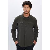 Tudors Erkek Relax Fit Rahat Kesim Oversize %100 Pamuk Keten Doku Cift Cepli Haki Gömlek