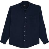 Tudors Erkek Relax Fit Rahat Kesim Oversize Müslin Viskon Pamuklu Tek Cepli Düz Lacivert Gömlek