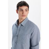 Tudors Erkek Relax Fit Rahat Kesim Oversize Pamuklu Keten Doku Tek Cepli Mavi Gömlek