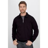 Tudors Erkek Relax Fit Rahat Kesim Pamuklu 3 İplik Fermuarlı Polo Yaka Siyah Sweatshirt