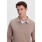 Tudors Erkek Relax Fit Rahat Kesim Polo V Yaka Vizon Sweatshirt