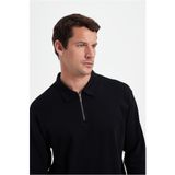 Tudors Erkek Relax Fit Rahat Kesim%100 Pamuk Yarım Fermuarlı Polo Yaka Siyah Sweatshirt, XL