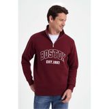 Tudors Erkek Relax Fit Yarım Fermuarlı Baskılı Bordo Sweatshirt