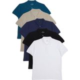 Tudors Erkek Slim Fit %100 Pamuk Yumuşak Doku 5'li Beyaz-Siyah-Lacivert-Açık Haki-Mavi Düz Polo Yaka Tişört