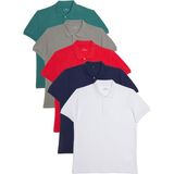 Tudors Erkek Slim Fit %100 Pamuk Yumuşak Doku 5'li Lacivert-Beyaz-Kırmızı-Taş-Mavi Düz Polo Yaka Tişört - Lacivert - Beyaz - Kırmızı - Taş - Mavi