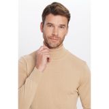 Tudors Erkek Slim Fit Balıkçı Yaka Yün Kazak, Taş Rengi