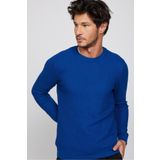 Tudors Erkek Slim Fit Bisiklet Yaka Desenli Saks Mavi Triko Kazak