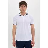 Tudors Erkek Slim Fit Dar Kesim %100 Pamuk Beyaz Polo Yaka Tişört - 2XL