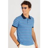 Tudors Erkek Slim Fit Dar Kesim %100 Pamuk Çizgili Pike Mavi Polo Yaka Tişört