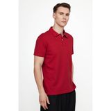 Tudors Erkek Slim Fit Dar Kesim %100 Pamuk Desenli Bordo Polo Yaka Tişört - Kırmızı - 2XL