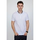 Tudors Erkek Slim Fit Dar Kesim %100 Pamuk Düz Pike Beyaz Hakim Yaka Tişört - XXL