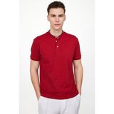 Tudors Erkek Slim Fit Dar Kesim %100 Pamuk Düz Pike Bordo Hakim Yaka Tişört