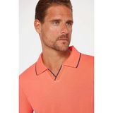 Tudors Erkek Slim Fit Dar Kesim %100 Pamuk Düz Pike Düğmesiz Somon Polo Yaka Tişört - XL