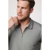 Tudors Erkek Slim Fit Dar Kesim %100 Pamuk Düz Pike Fermuarlı Gri Polo Yaka Tişört - 2XL