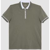 Tudors Erkek Slim Fit Dar Kesim %100 Pamuk Düz Pike Fermuarlı Haki Polo Yaka Tişört-31110-haki Haki