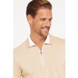 Tudors Erkek Slim Fit Dar Kesim %100 Pamuk Düz Pike Fermuarlı Kum Rengi Polo Yaka Tişört
