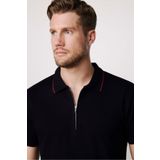 Tudors Erkek Slim Fit Dar Kesim %100 Pamuk Düz Pike Fermuarlı Siyah Polo Yaka Tişört