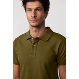 Tudors Erkek Slim Fit Dar Kesim %100 Pamuk Düz Pike Haki Polo Yaka Tişört