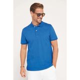 Tudors Erkek Slim Fit Dar Kesim %100 Pamuk Düz Pike Indigo Polo Yaka Tişört - İndigo - XL
