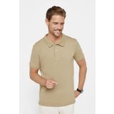 Tudors Erkek Slim Fit Dar Kesim %100 Pamuk Düz Pike Kahverengi Polo Yaka Tişört
