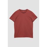 Tudors Erkek Slim Fit Dar Kesim %100 Pamuk Düz Pike Kiremit Bisiklet Yaka Tişört