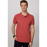 Tudors Erkek Slim Fit Dar Kesim %100 Pamuk Düz Pike Kiremit Renk Polo Yaka Tişört - XL