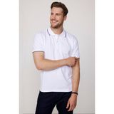 Tudors Erkek Slim Fit Dar Kesim %100 Pamuk Düz Pike Kol Şeritli Beyaz Polo Yaka Tişört - XL