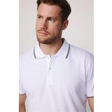Tudors Erkek Slim Fit Dar Kesim %100 Pamuk Düz Pike Kol Şeritli Beyaz Polo Yaka Tişört