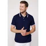Tudors Erkek Slim Fit Dar Kesim %100 Pamuk Düz Pike Kol Şeritli Lacivert Polo Yaka Tişört - 2XL
