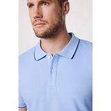 Tudors Erkek Slim Fit Dar Kesim %100 Pamuk Düz Pike Kol Şeritli Mavi Polo Yaka Tişört - 2XL