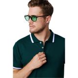 Tudors Erkek Slim Fit Dar Kesim %100 Pamuk Düz Pike Kol Şeritli Yeşil Polo Yaka Tişört - XL