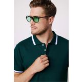 Tudors Erkek Slim Fit Dar Kesim %100 Pamuk Düz Pike Kol Şeritli Yeşil Polo Yaka Tişört
