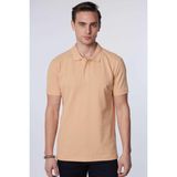 Tudors Erkek Slim Fit Dar Kesim %100 Pamuk Düz Pike Krem Renk Polo Yaka Tişört - 2XL